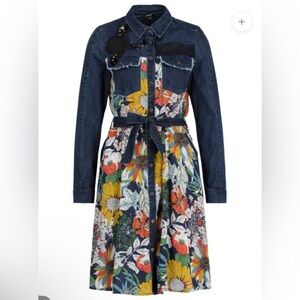 DESIGUAL Women's Virginia Belted Oversized Denim & Floral Shirt Dress